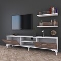 Comoda TV cu 2 rafturi de perete A4 - 55, Wren, 150 x 30 x 43.7 cm/50 x 15 x 13 cm, walnut/white