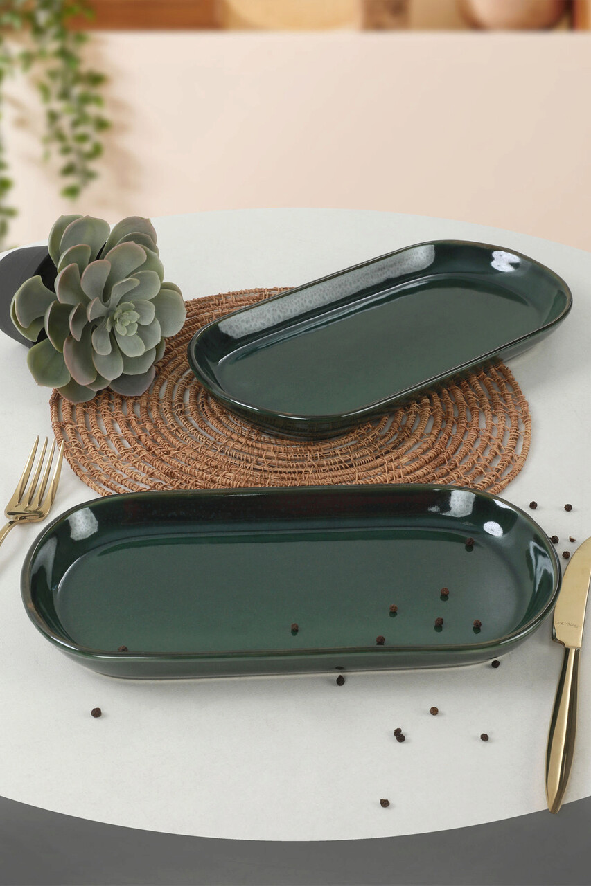 Set platouri servire, Keramika, 275KRM1421, Ceramica , Nu absoarbe apa, Verde