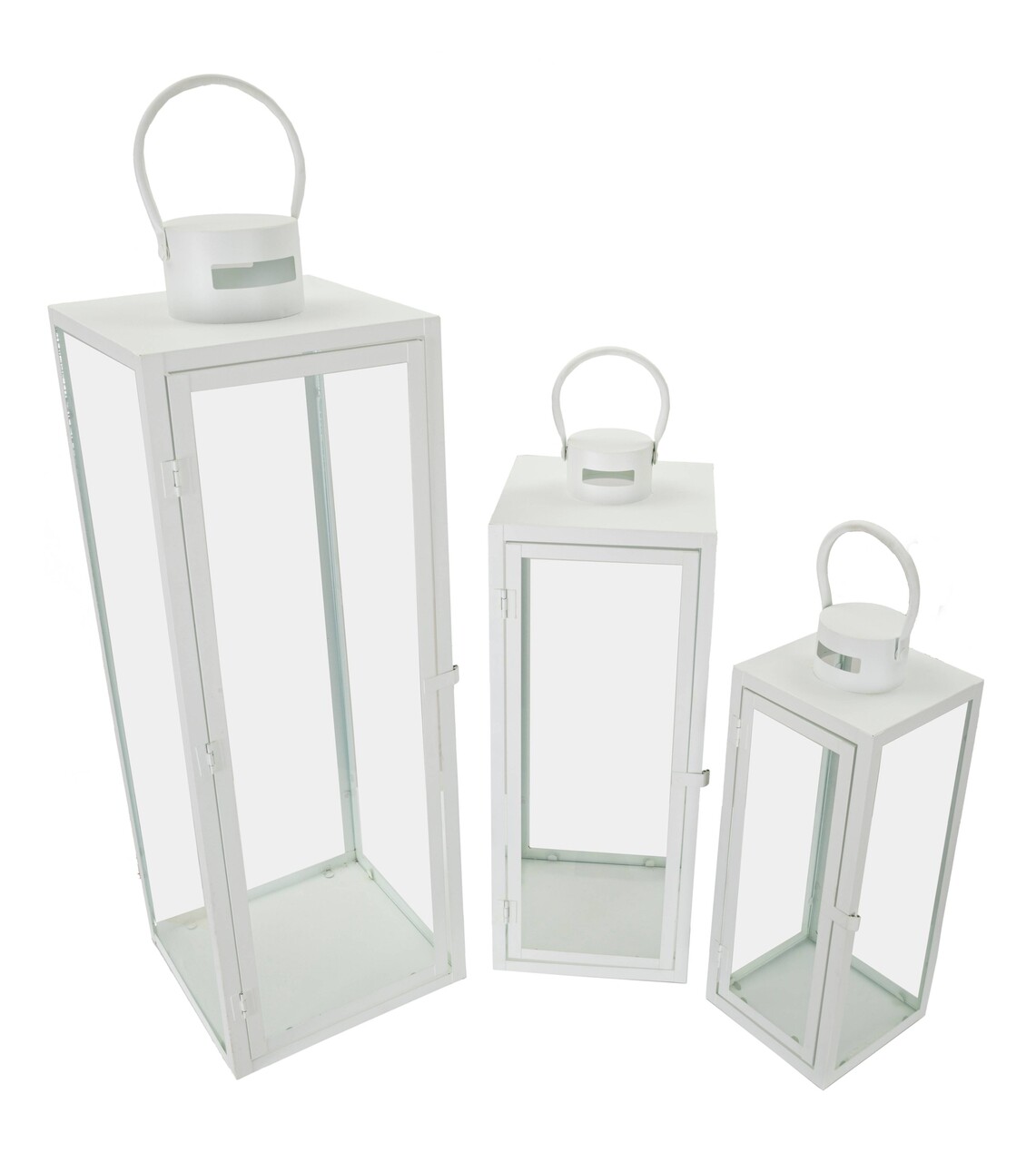 Set 3 felinare White, Mauro Ferretti, 22x18x66 cm, fier/sticla, alb