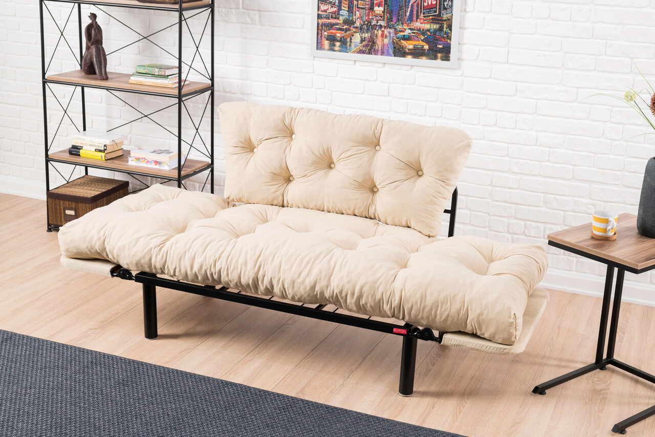 Canapea extensibilă cu 2 locuri, Futon, 859FTN1216, Metal, Crem - 2 | YEO