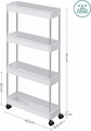 Carucior pentru depozitare Vasagle, 40 x 12.5 x 88 cm, polipropilena/inox, alb