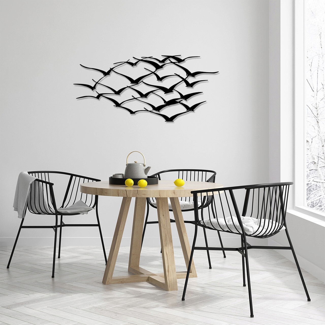 Decoratiune de perete, Herd Of Birds, metal, 120 x 55 cm, negru - 1 | YEO