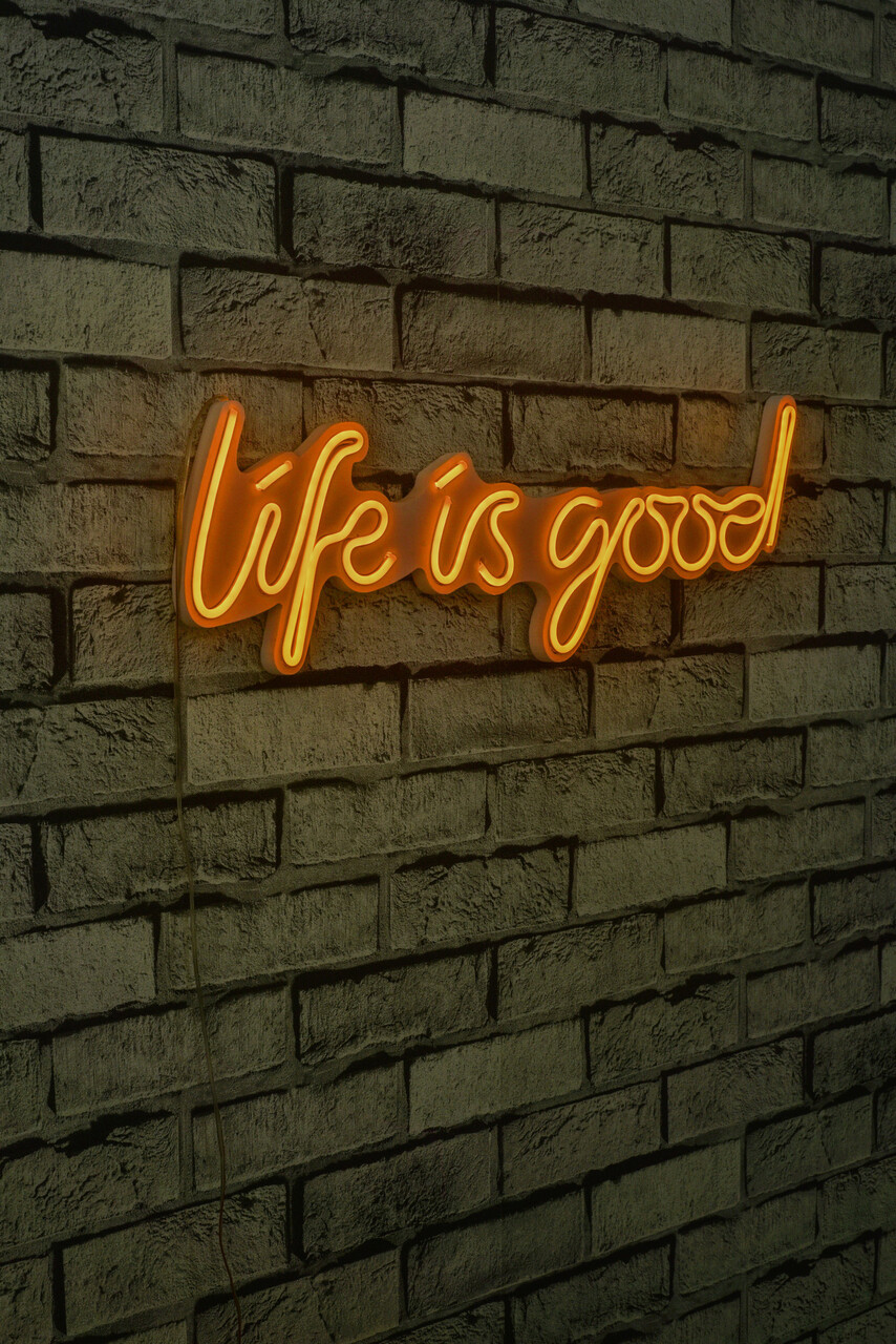 Decoratiune luminoasa LED, Life Is Good, Benzi flexibile de neon, DC 12 V, Galben