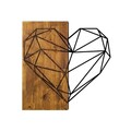 Decoratiune de perete, Heart, 50% lemn/50% metal, Dimensiune: 58 x 58 cm, Nuc / Negru