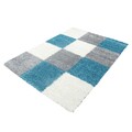 Traversa pentru hol Shaggy Louis, Decorino, 80x250 cm, polipropilena, alb/turcoaz