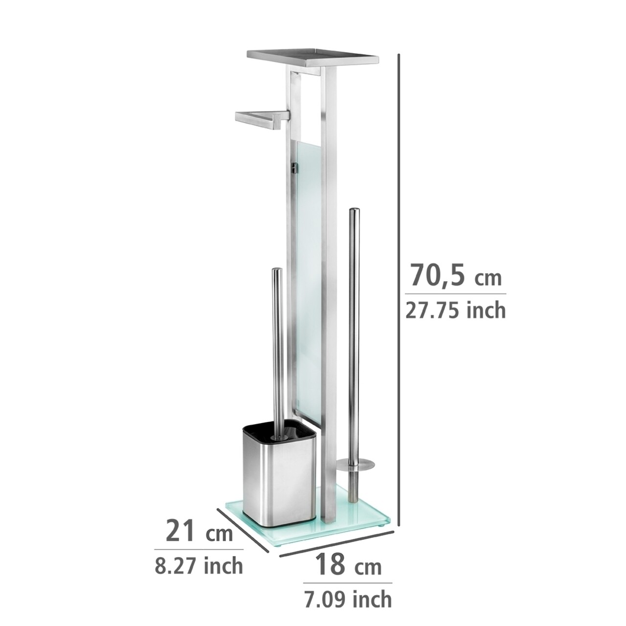 Suport hartie igienica si perie toaleta, Wenko, Debar, 21 x 70 x 5 x 18 cm, inox/sticla - 1 | YEO