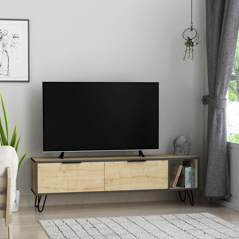 Comoda TV, Decortie, Furoki, 150x50x35cm, Stejar / Antracit