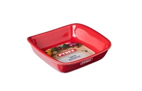 Vas patrat, Pyrex, Supreme Color Red, 24 x 24 cm, ceramica, rosu