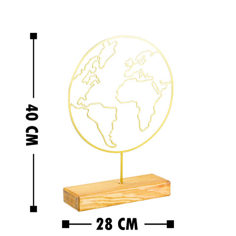 Decoratiune, World, 28x40x4 cm, Metal, Auriu