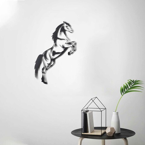 Decoratiune de perete, Wild Horse, Metal, Dimensiune: 50 x 20 cm, Negru