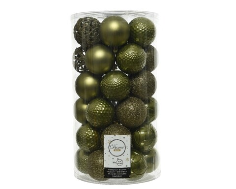 Cutie cu 37 globuri Moss Green, Decoris, plastic, verde