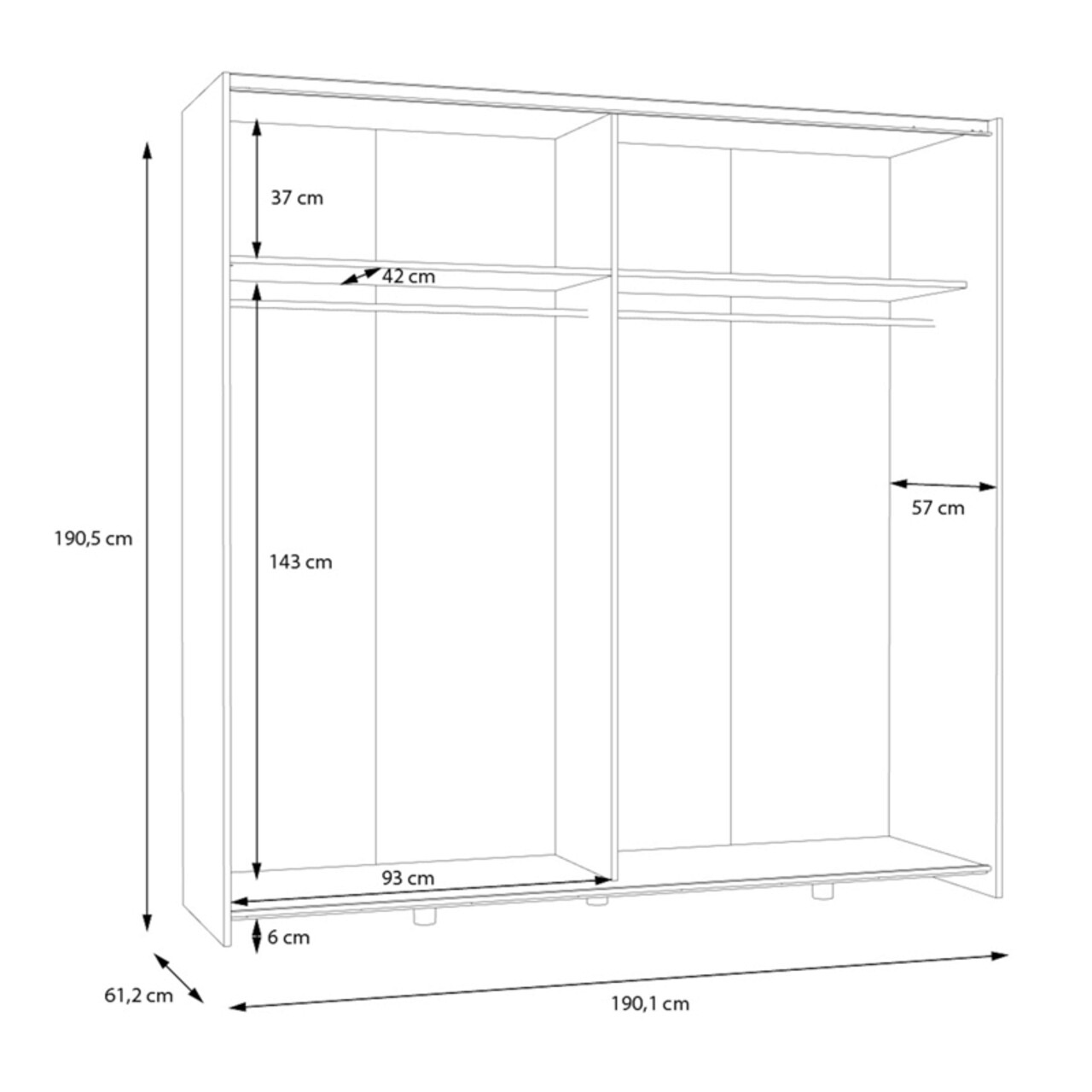 Dulap pentru haine Jolite, Pakoworld, cu 2 usi, 190x61x190.5 cm, PAL melaminat, alb/maro