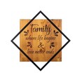 Decoratiune de perete, Family Where Life Begins / Love Never Ends, 50% lemn/50% metal, Dimensiune: 54 x 54 cm, Nuc / Negru