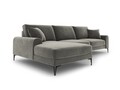 Coltar stanga, Madara, Mazzini Sofas, 5 locuri, 254x182x90 cm, catifea, gri deschis