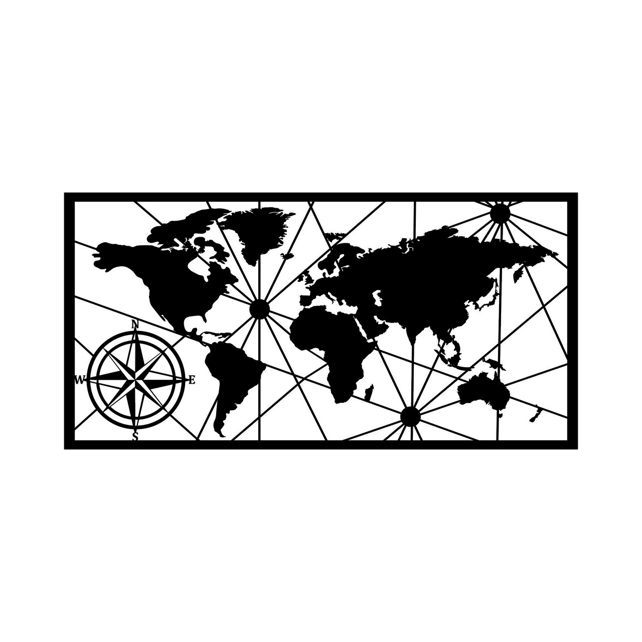 Decoratiune de perete, World Map Small 2, Metal, Dimensiune: 80 x 40 cm, Negru - 1 | YEO