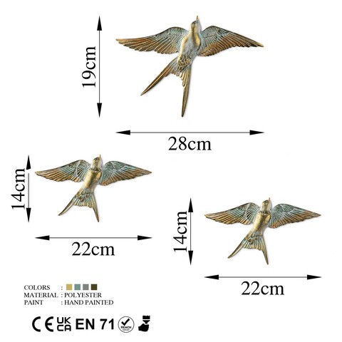 Decoratiune de perete, Flying Swallow, Poliester, Aur/Alb