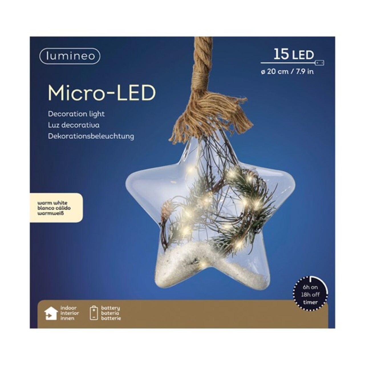 Decoratiune Luminoasa Star W Rope, Lumineo, 40 LED-uri, Ø 20 Cm