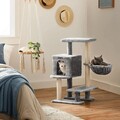 Ansamblu de joaca pisici / arbore pentru pisici Cat Condo, Feandrea, 46x41x84 cm, PAL/plus/sisal, gri deschis