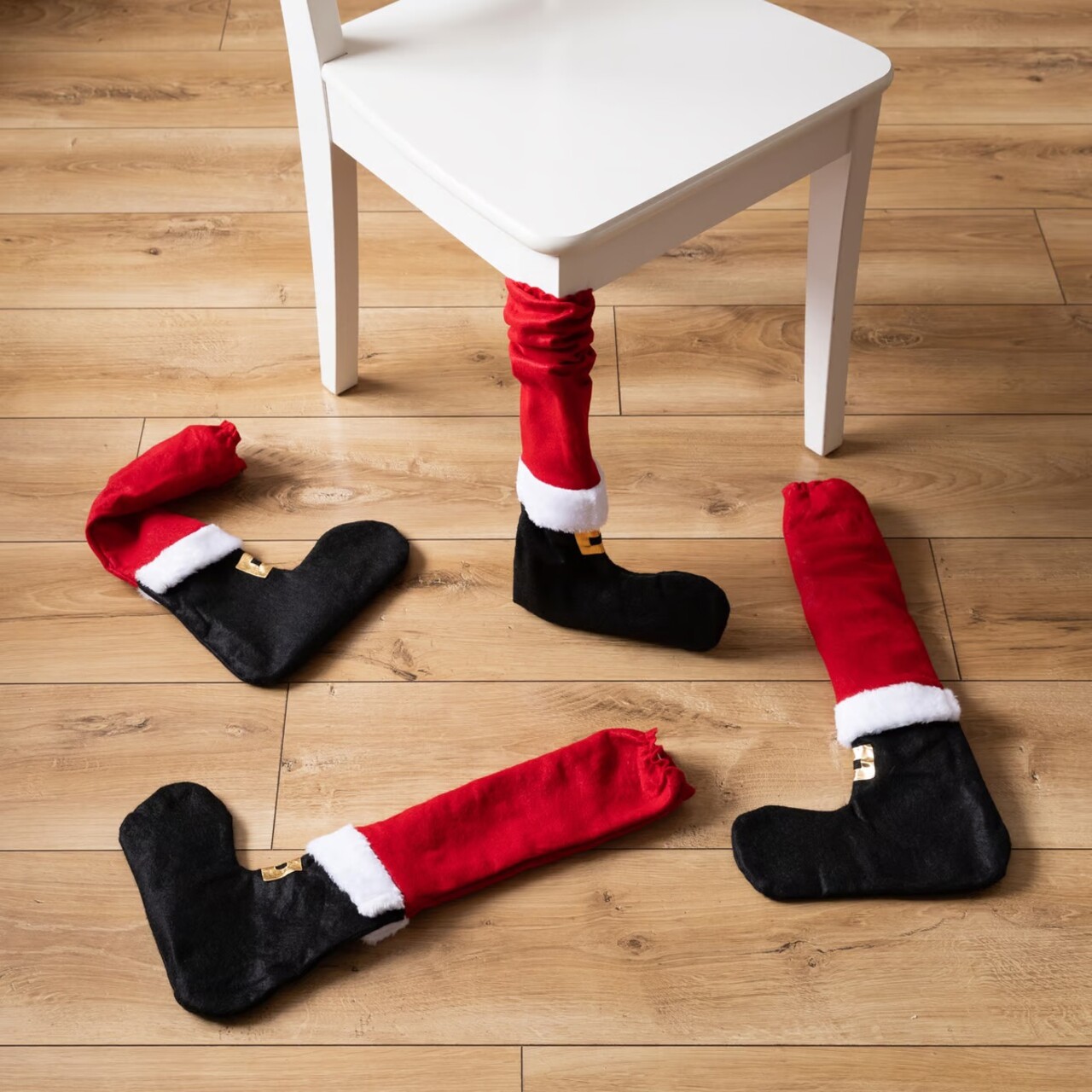 Set 4 huse pentru picioare de masa/scaun Christmas, poliester, rosu/negru/alb - 2 | YEO