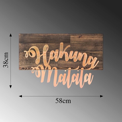 Decoratiune de perete, Hakuna Matata Metal Decor, 50% lemn/50% metal, Dimensiune: 58 x 38 cm, Nuc / Cupru