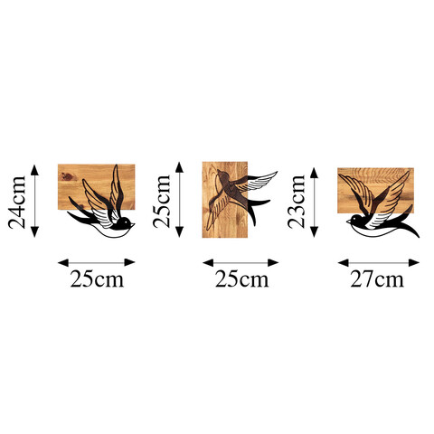 Decoratiune de perete, Free Birds, 50% lemn/50% metal, No 1: 25 x 3 x 23 cm, Nuc negru
