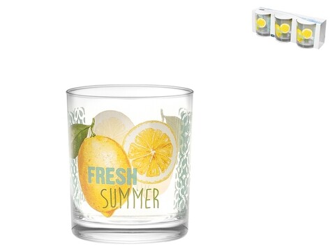 Set 3 pahare Lemon, Pengo, 225 ml, sticla, multicolor