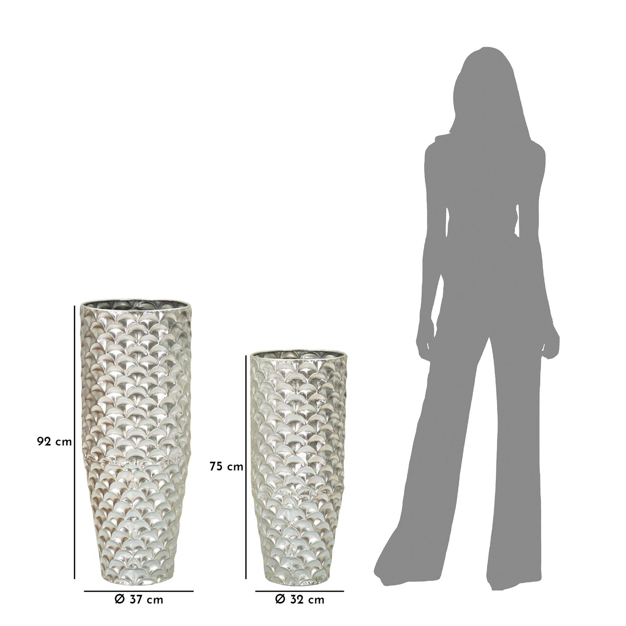 Set 2 ghivece / vase decorative Silvy, Mauro Ferretti, 37x37x92 cm, fier, argintiu - 1 | YEO