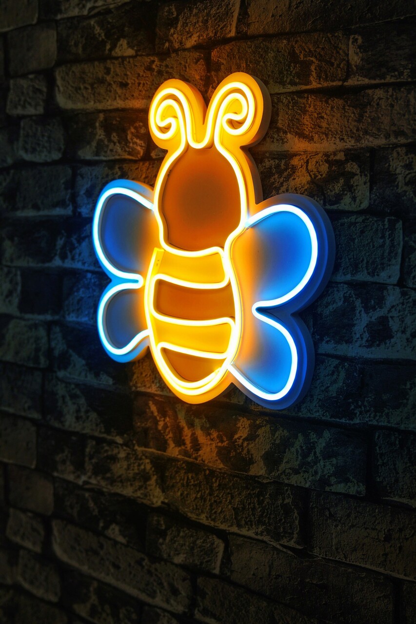 Decoratiune luminoasa LED, Maya The Bee, Benzi flexibile de neon, DC 12 V, Albastru/Galben