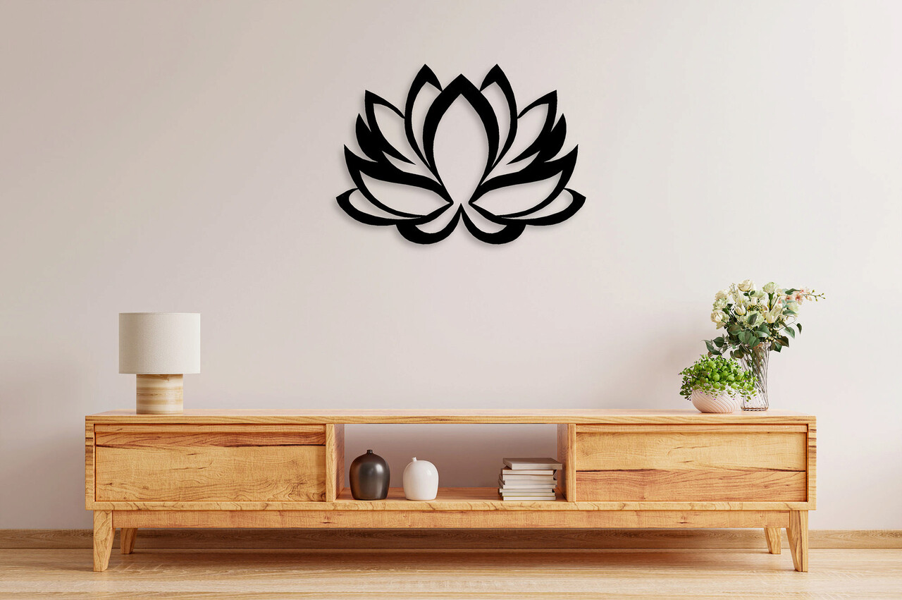 Decoratiune De Perete, Lotus Flower, Metal, Dimensiune: 45 X 35 Cm, Negru