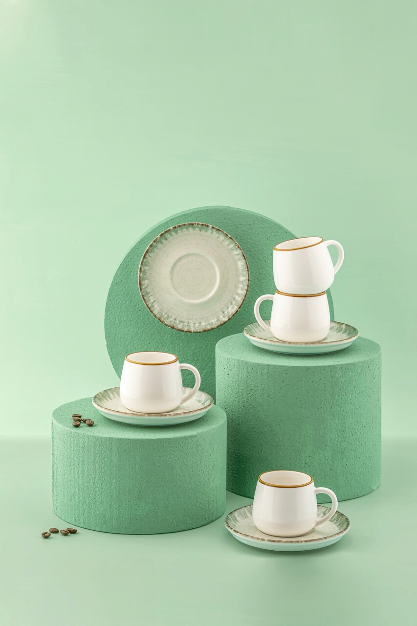 Set Cesti De Cafea, Noble Life, 721NBL3175, 100% PORCELAN / , Ceașcă De Cafea: 90 Cm (6 Bucăți), Verde/Alb