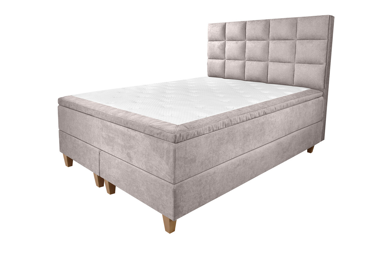 Pat matrimonial, Stockholm, Cubic E, 140x200 cm, saltea tip Pocket, topper memory, Taupe - 1 | YEO