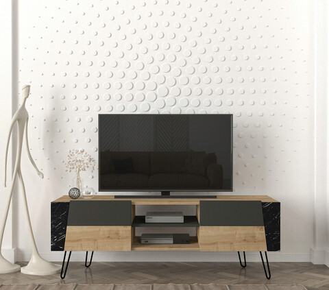 Comoda TV, Tera Home, Fanten, 150x52x36.8cm, PAL melaminat, Safir / Antracit