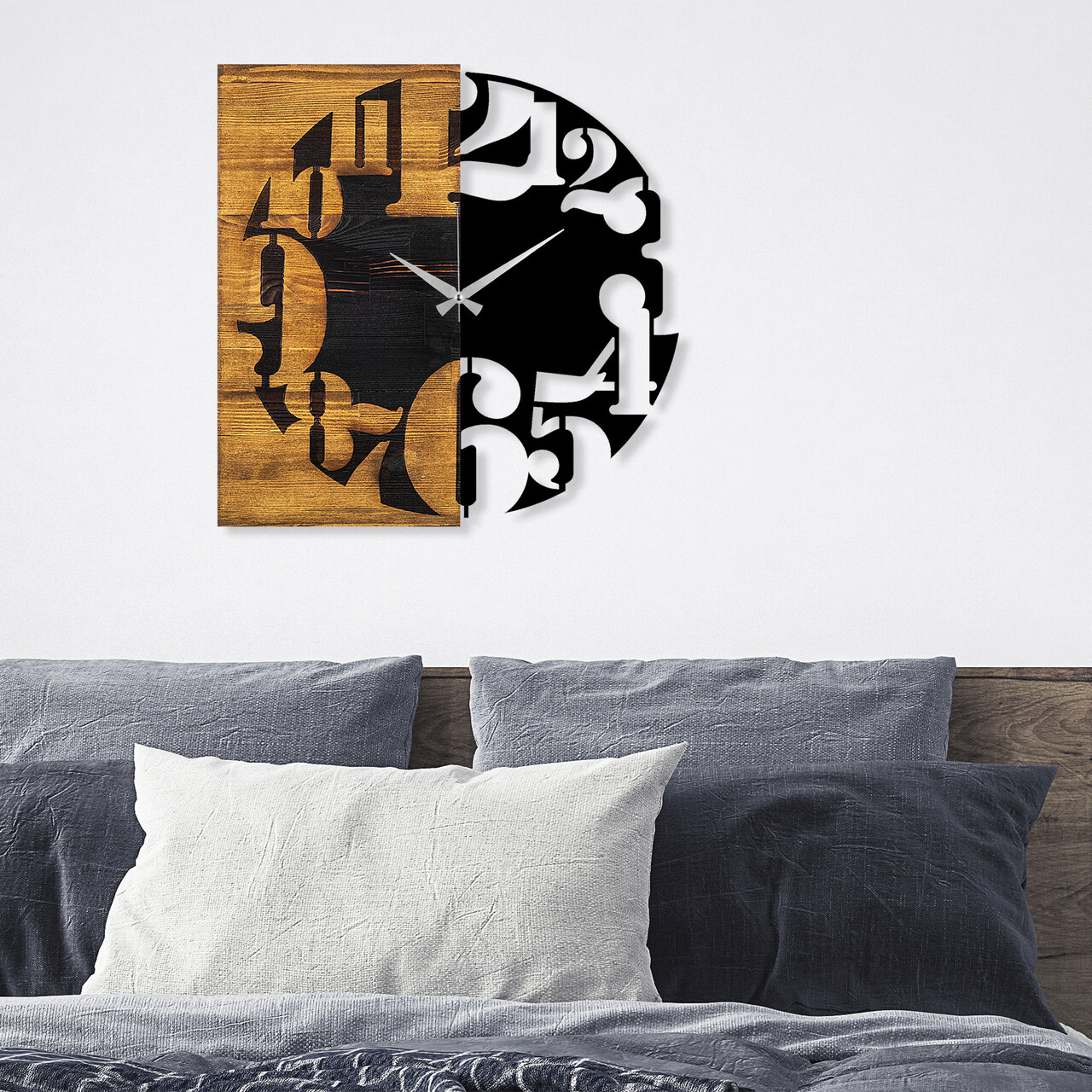 Ceas de perete, Wooden Clock 3, Lemn/metal, Dimensiune: 58 x 3 x 58 cm, Nuc / Negru - 1 | YEO