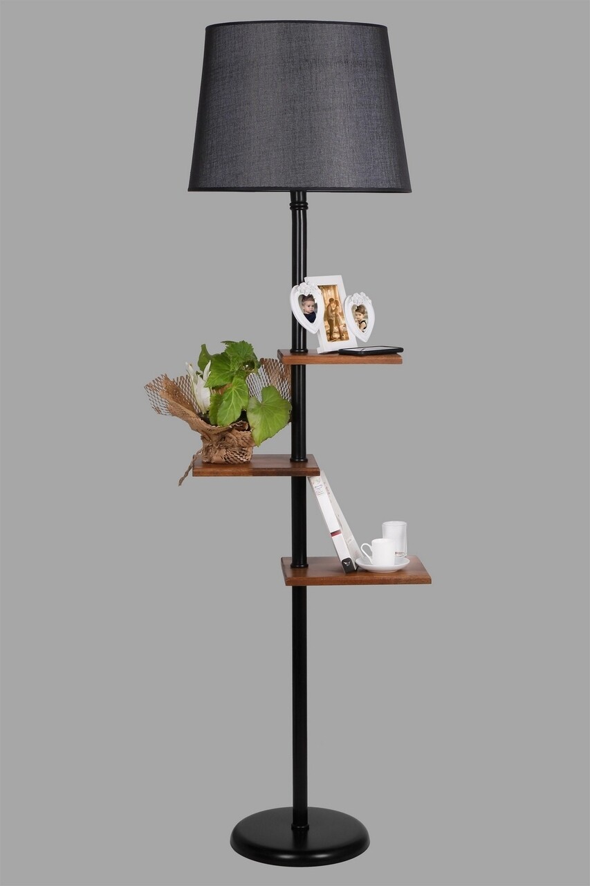 Lampadar cu 3 rafturi, Luin, 8270-1E27, 60 W, metal/lemn/textil - 2 | YEO