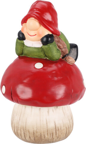 Decoratiune Gnome on Mushroom v2, Excellent Houseware, 14.3x13x19.1 cm, teracota, multicolor