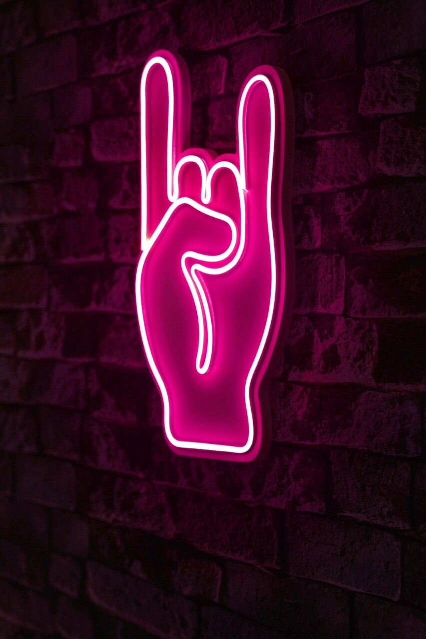 Decoratiune luminoasa LED, Rock N Roll Sign, Benzi flexibile de neon, DC 12 V, Roz