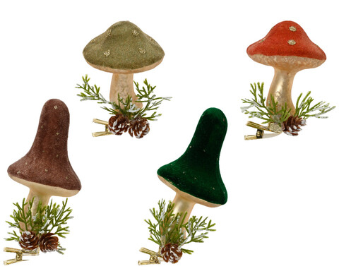 Decoratiune brad cu clips Mushroom, Decoris, 6x7 cm, sticla, rosu