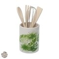 Suport pentru ustensile de bucatarie, Versa, New Leaves, 14 cm, ceramica, alb/verde