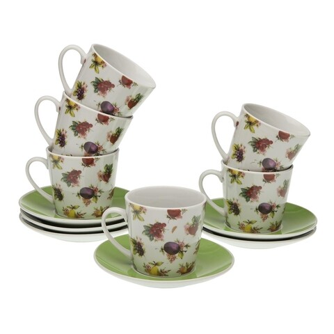 Set 6 cesti cu farfurie pentru ceai Strawberry, Versa, 14 x 9 cm, portelan