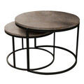 Set 2 masute de cafea Solme, Pakoworld, 75x75x45 cm/60x60x40 cm, PAL/metal, gri marmorat/negru