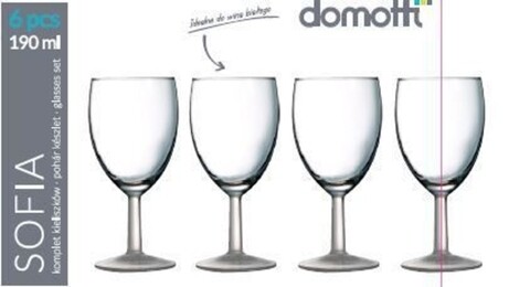 Set 6 pahare vin Sofia, Domotti, 190 ml, sticla