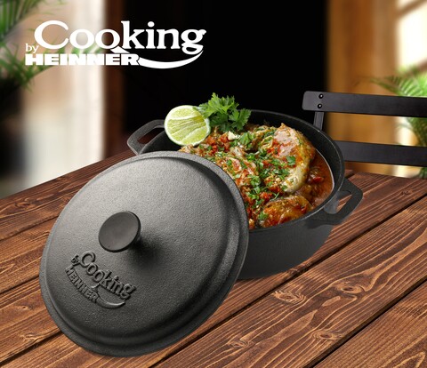 Cratita din fonta pura cu capac, Cooking by Heinner, 26.4x11 cm, 5 L, negru