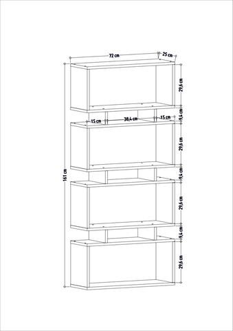 Biblioteca, Colman, Langdon 935CMN1116, 72 x 25 x 161 cm, pal melaminat, alb