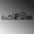 Decoratiune de perete, European Cities Skyline, Metal, Dimensiune: 120 x 29 cm, Negru