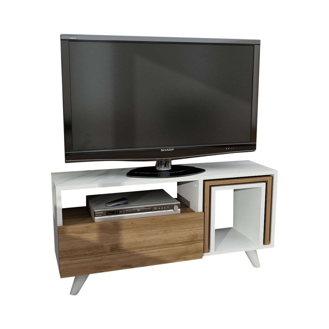 Comoda TV cu masuta Novella K2, Furny Home, 90x29.5x51 cm, alb/bej - 1 | YEO