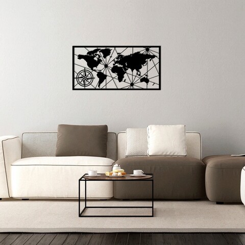 Decoratiune de perete, World Map Small 2, Metal, Dimensiune: 80 x 40 cm, Negru