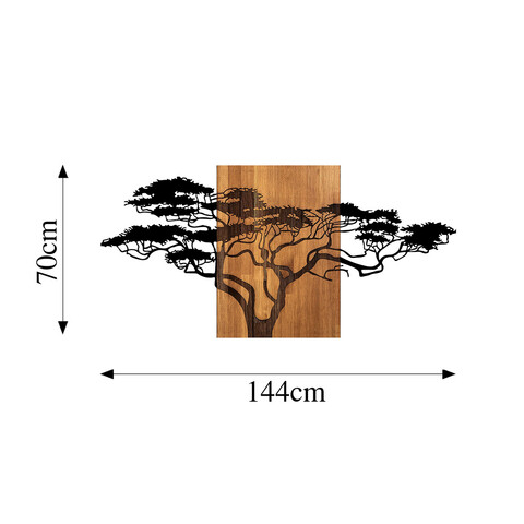 Decoratiune de perete, Acacia Tree, 50% lemn/50% metal, Dimensiune: 144 x 3 x 70 cm, Nuc negru