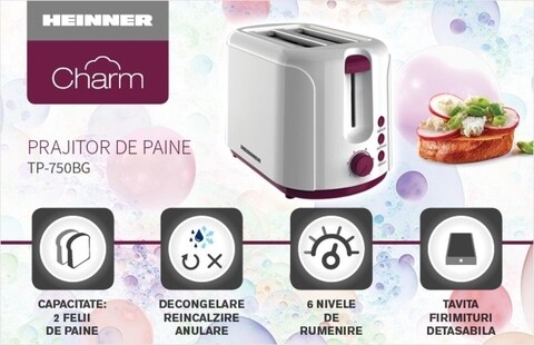 Prajitor de paine Charm, Heinner, 750 W, 6 nivele, visiniu