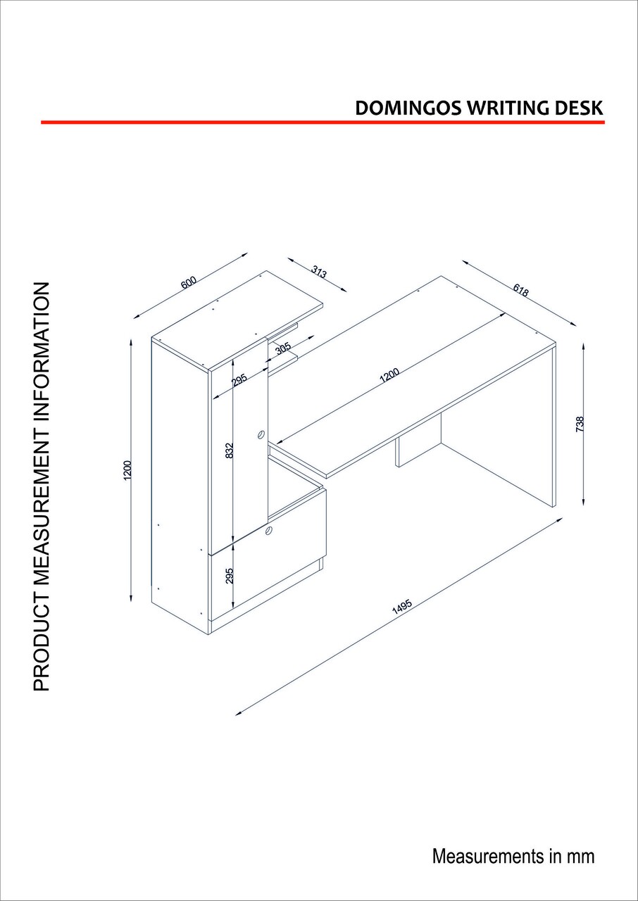 Birou Domingos, Furny Home, 150x60x120 cm, alb - 1 | YEO