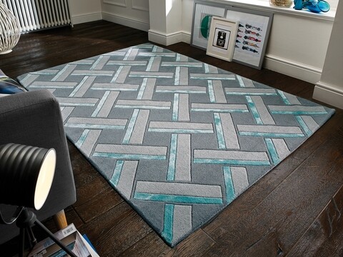 Covor lucrat manual, Parquet Grey Duck Egg, Flair Rugs, 120 x 170 cm, lana, multicolor